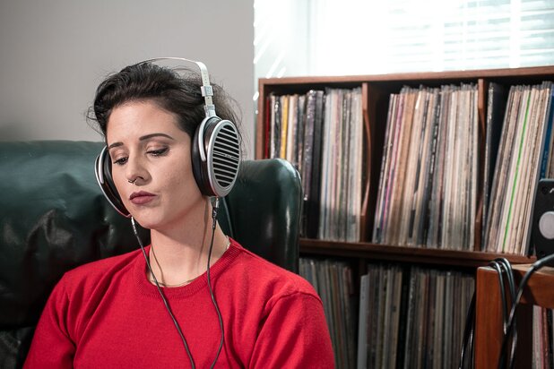 woman wearing headphones 