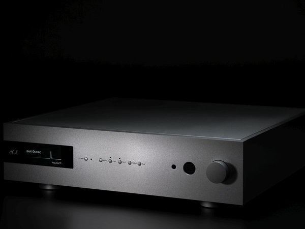 Bartok APEX DAC Amplifier front by dCS on a black background