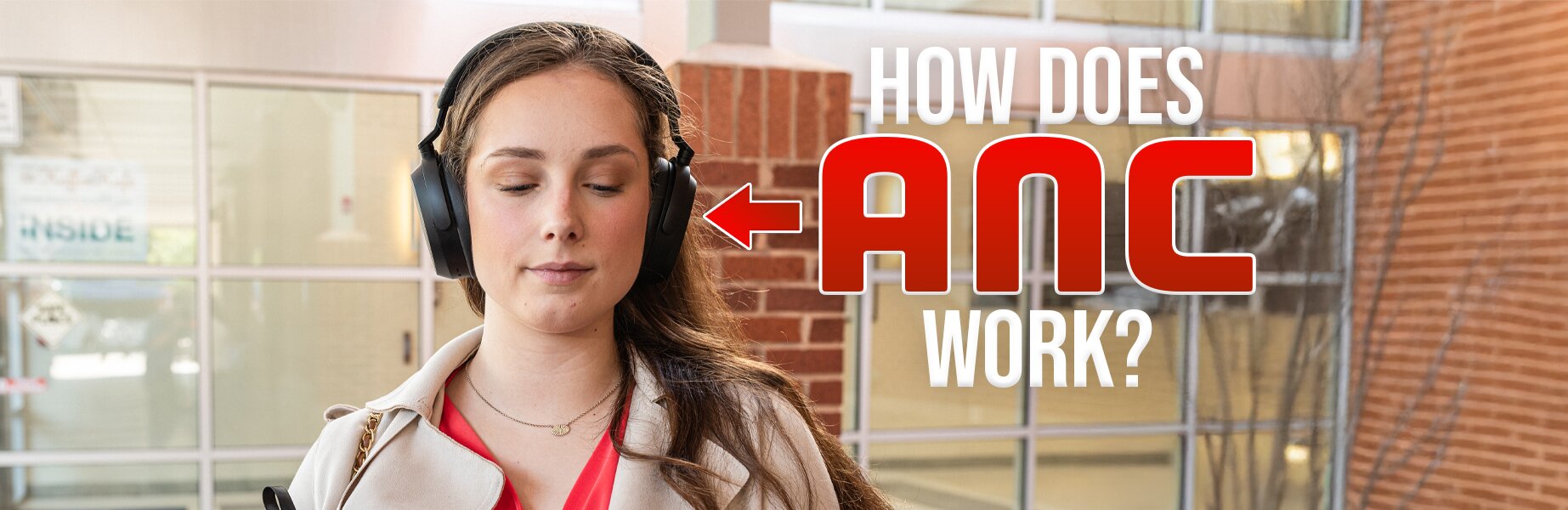 How does ANC work? Woman wearing the Sennheiser Momentum 4 Wireless Headphones