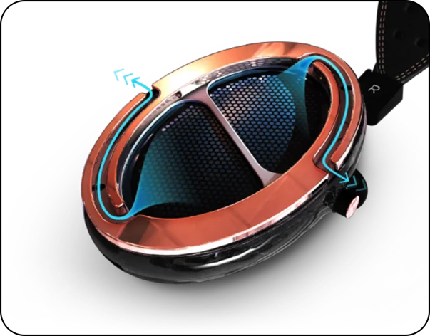 Audeze SLAM technology close up of headphone driver in ear cup