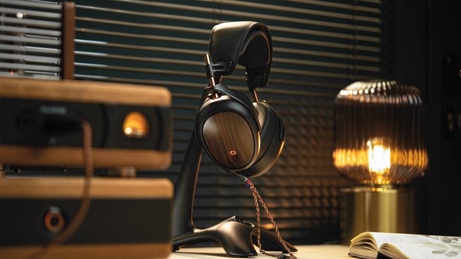 Liric II on a headphone stand