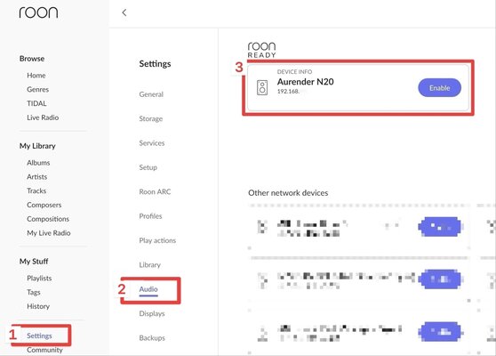 Aurender settings in Roon