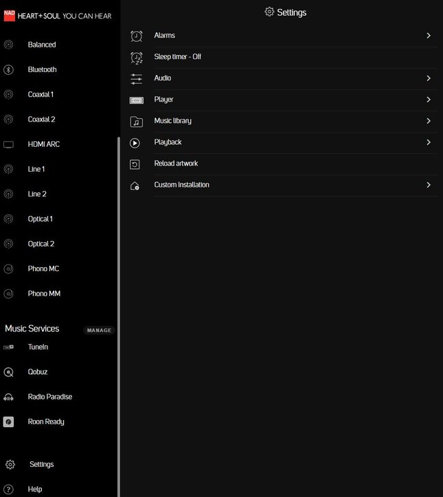 BluOS desktop application screenshot
