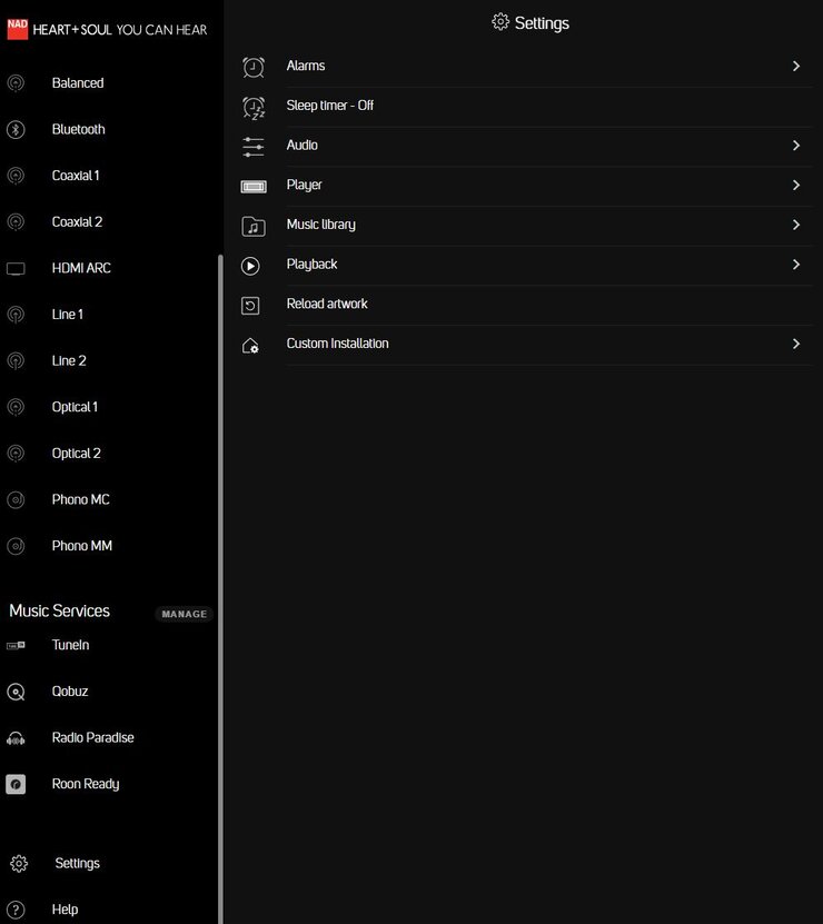 Bluesound BluOS Operating System screenshot