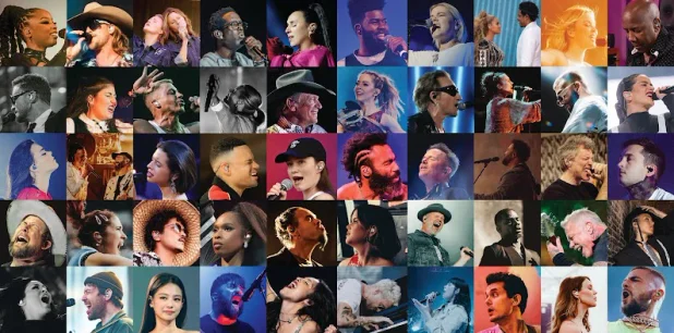 collage of famous musicians wearing 64 audio IEMs