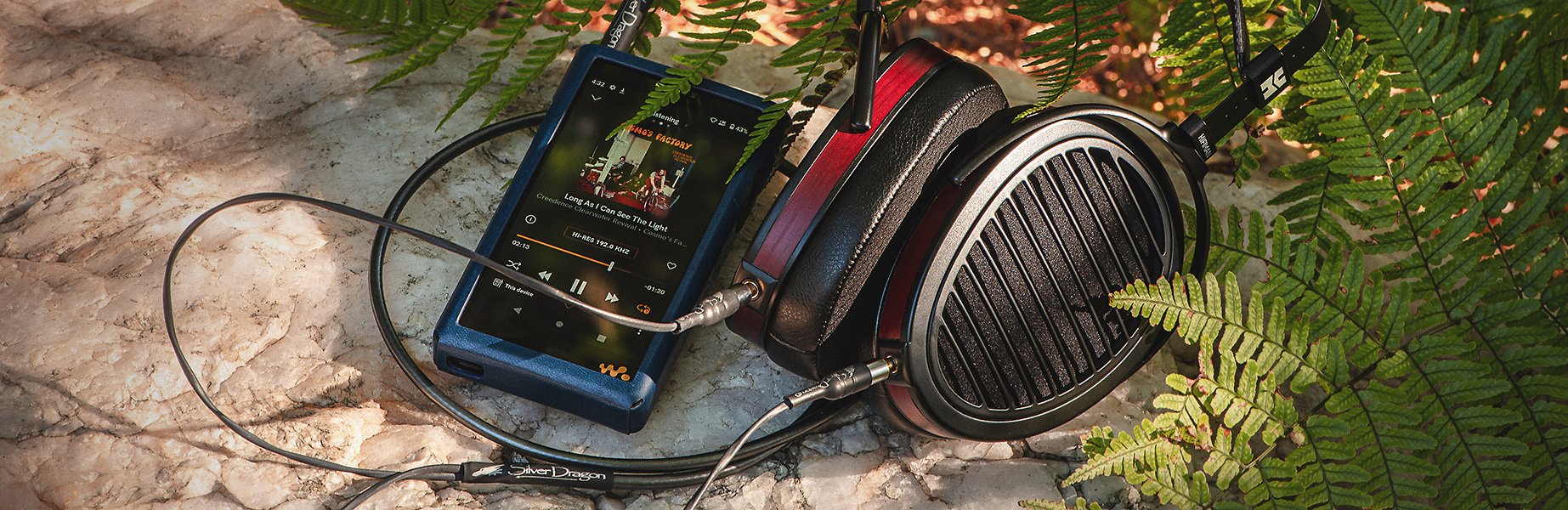 HiFiMan Arya Organic Headphone with the Sony WM1AM2 Walkman DAP Music Player and Moon Audio Silver Dragon Premium Headphone Cable. 