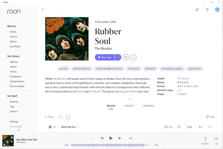 Playback screen in Roon