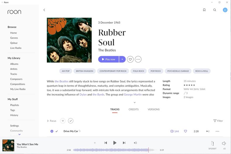 Playback screen in Roon