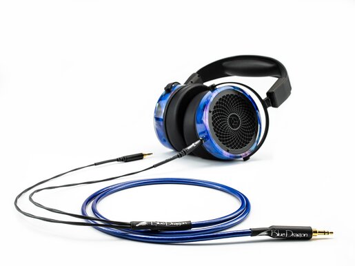 blue dragon universal headphone cable plugged into headphones