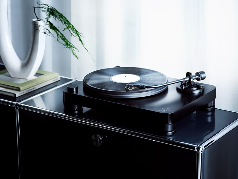 AT-LP7X Fully Manual Belt-Drive Turntable on black table