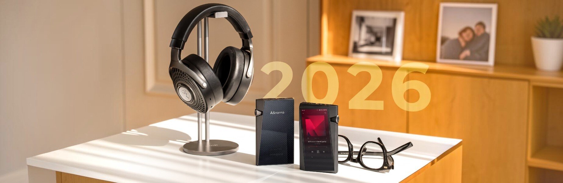 Various music players on a table together