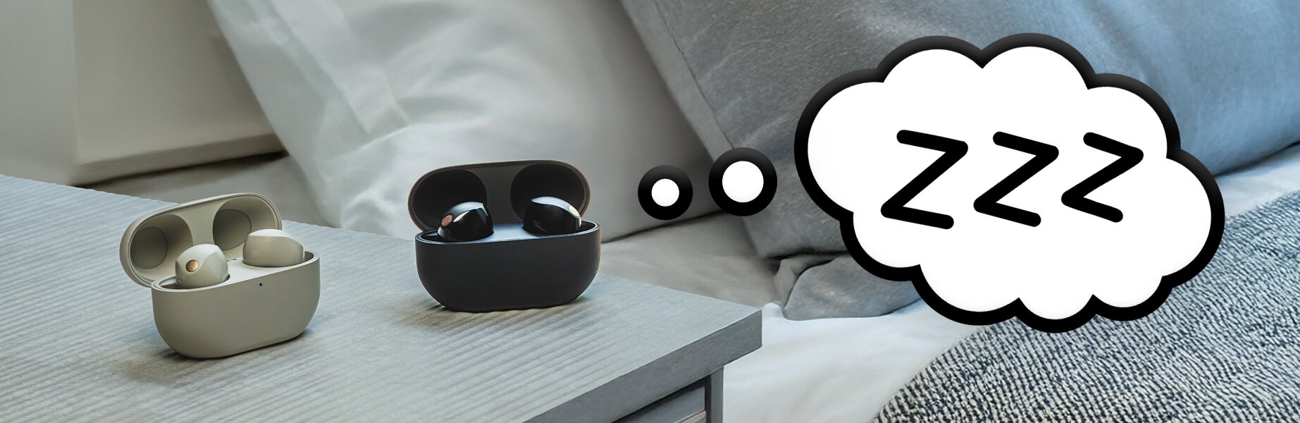 ..zzz two earbuds on a nightstand