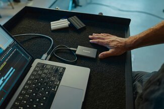 Laptop with external hard drives connected