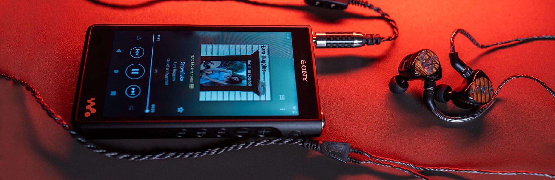 Sony NW-WM1AM2 DAP connected to a pair of IEMs