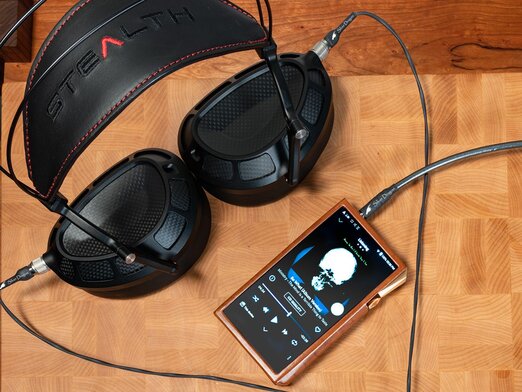Dan Clark Audio Stealth headphones with a DAP