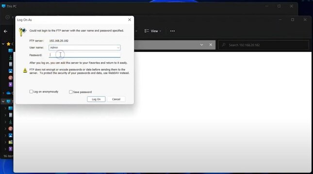 logging on with username and password