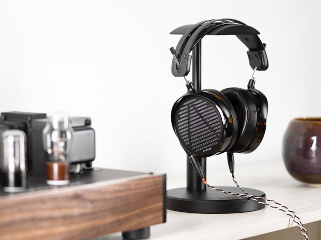 Audeze headphones on stand