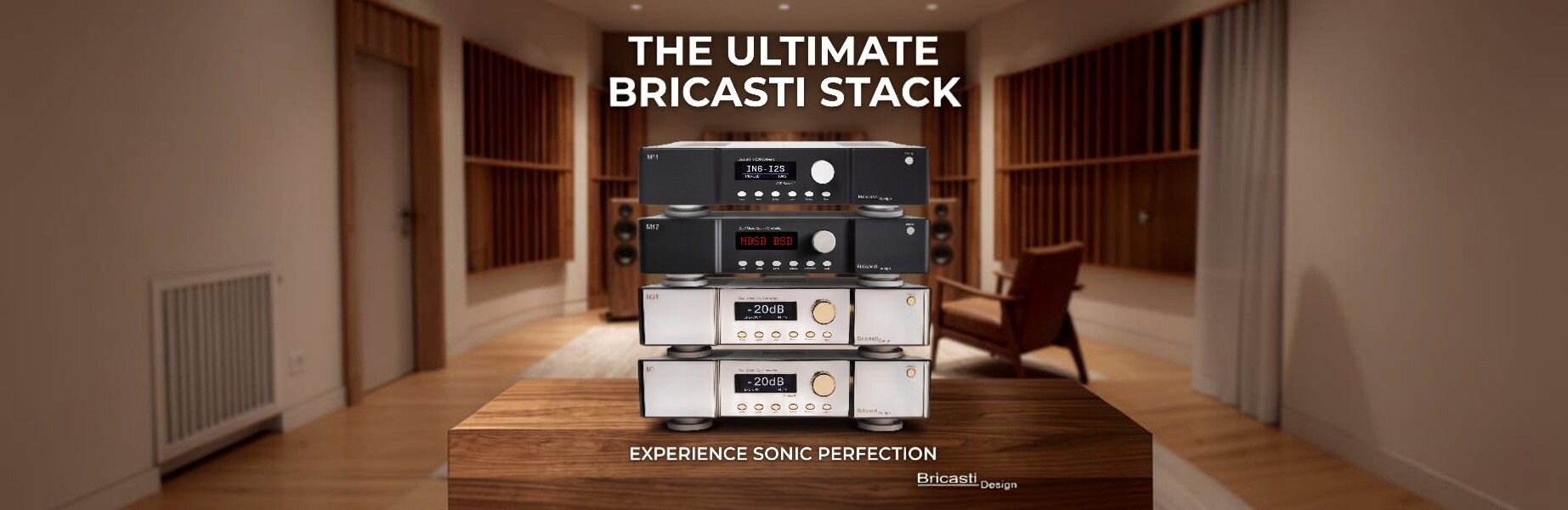 Four Bricasti design DACs stacked on top of each other