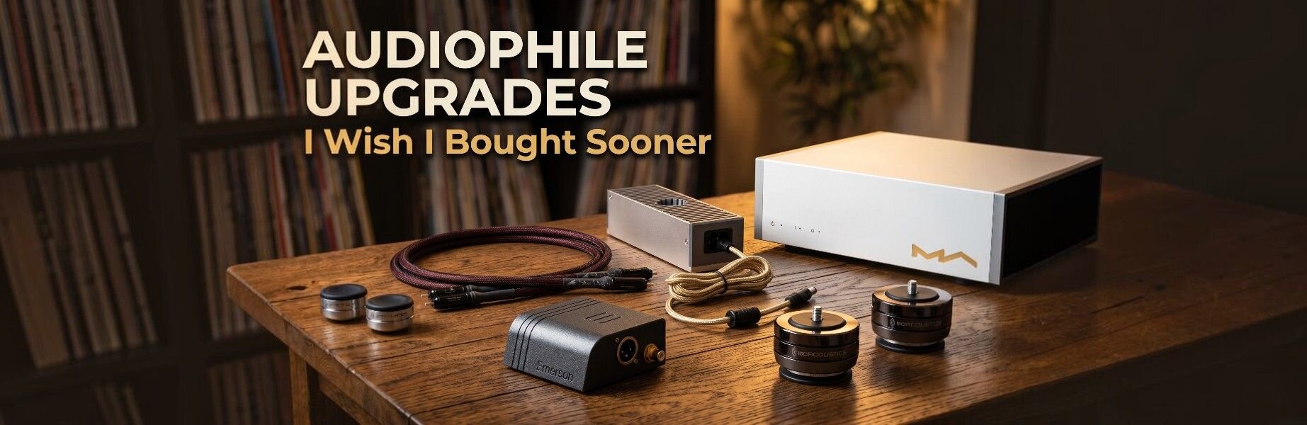 Various audio products on a table