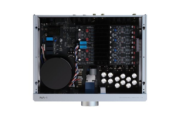 Matrix Audio NA-1 Headphone Amplifier top view with outer panel removed for a view of the inside circuitry layout