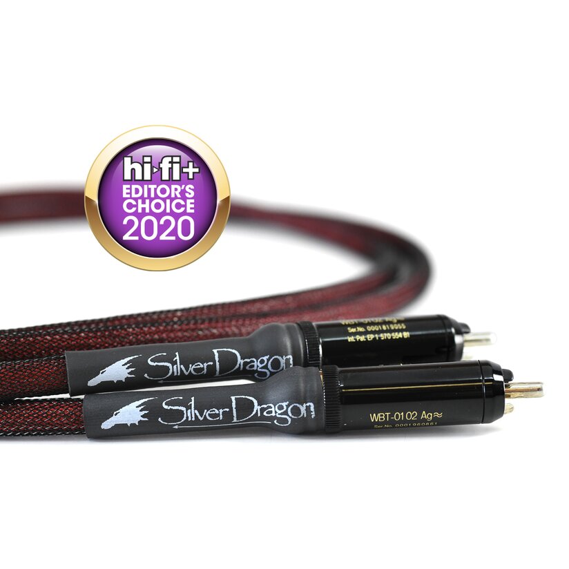 silver dragon interconnect cable with the hi-fi+ editor's choice 2020 award plaque