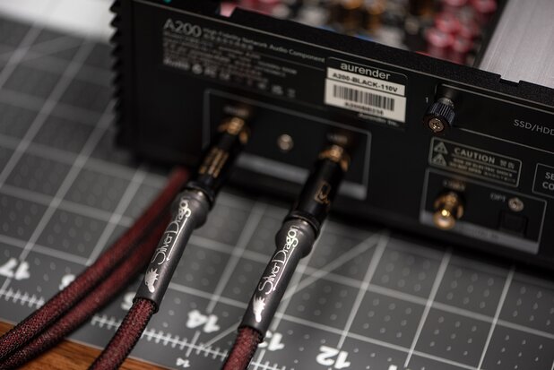 Aurender A200 Music Streamer back panel with two Dragon Audio Cables attached