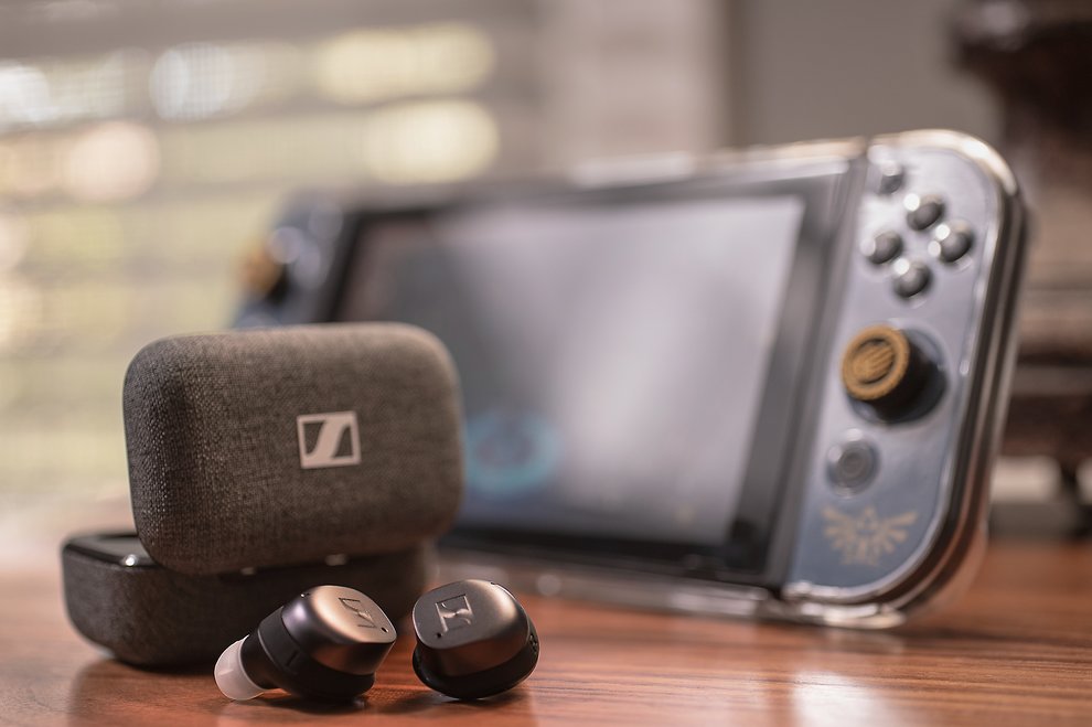 Nintendo Switch with Sennheiser Momentum 3 earbuds