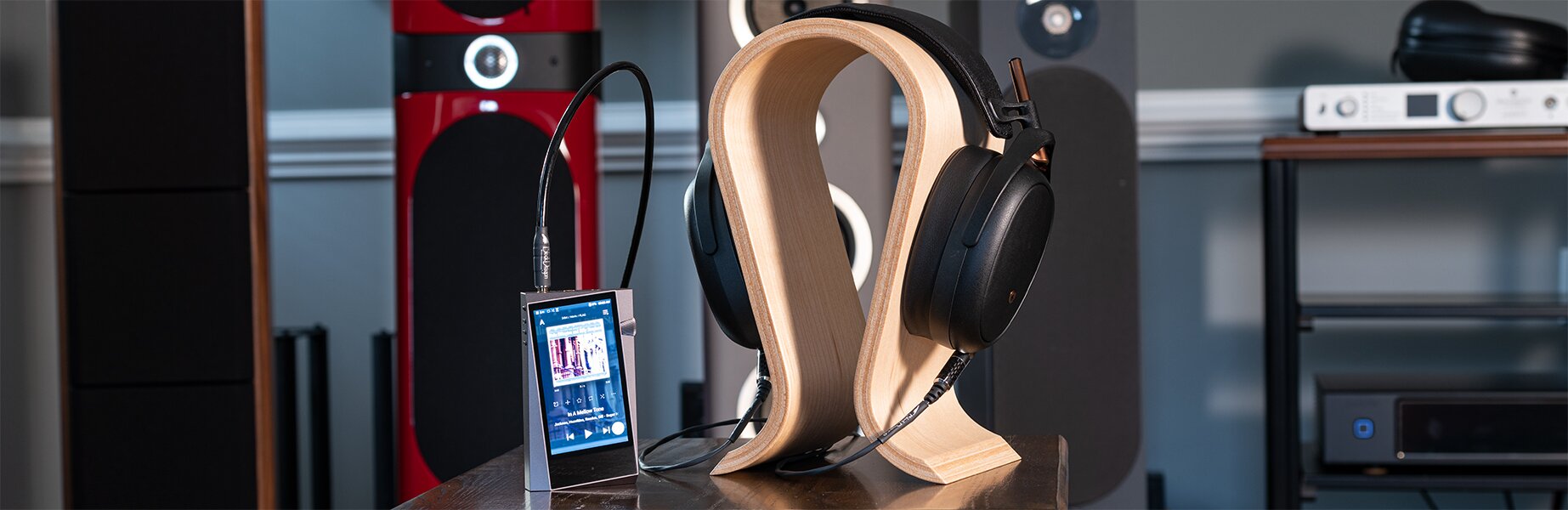 Digital Audio Player connected to Meze Audio Headphones with a Dragon Audio Cable