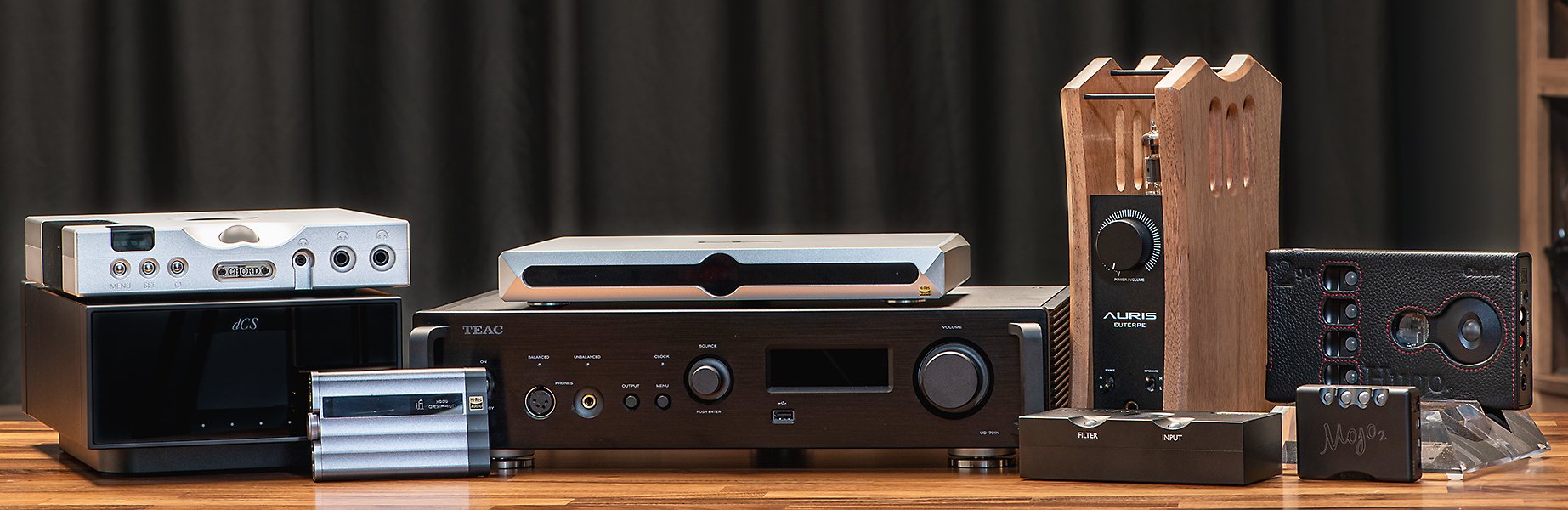 Various Desktop DACS on a table together