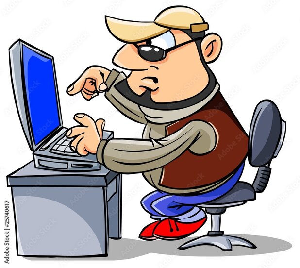 cartoon sketch of someone typing on computer