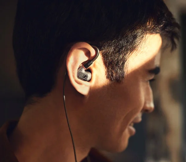 man wearing Sennheiser IE600 IEM
