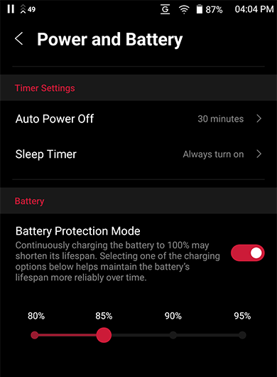 power battery protection mode settingon device
