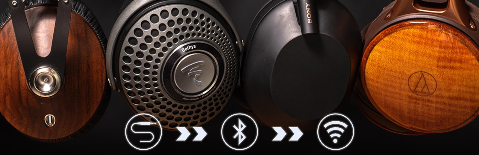 4 headphones arranged next to each other 
