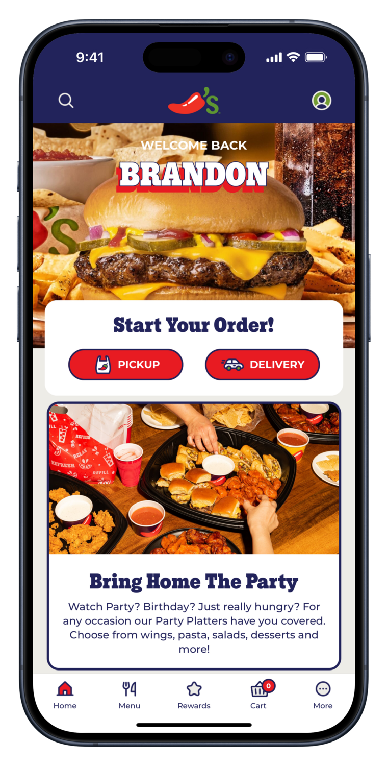 Chili's mobile app on an iPhone device