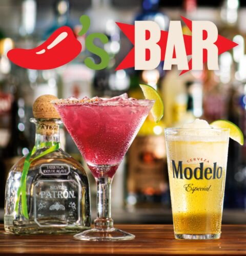 Chili's Grill & Bar bar lineup with several Margs & beers on tap 
