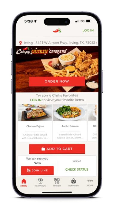 Chili's mobile app on an iPhone device