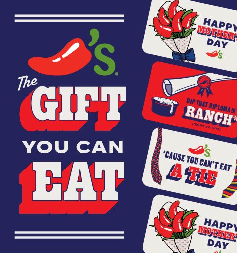 Array of Chili's gift cards for Mother's Day, graduation and Father's Day promotion 