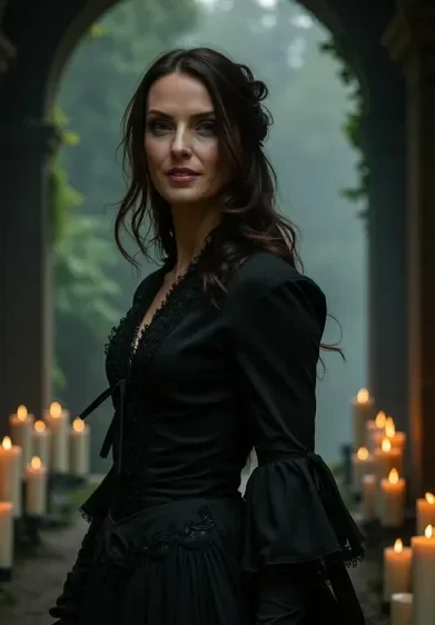 Person in a dramatic AI-generated vampire Halloween portrait with cinematic lighting, clearly resembling a real individual