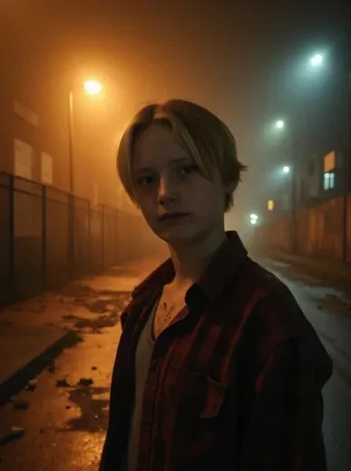 AI-generated zombie portrait with horror makeup, torn costume, and dramatic moody lighting