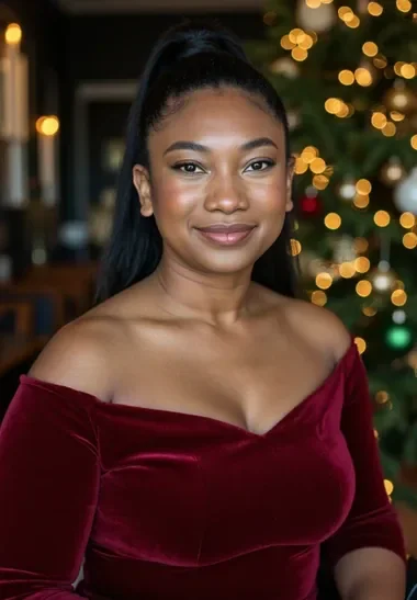 Person reviewing their AI-generated Christmas portrait on a laptop, smiling at how realistic the likeness is