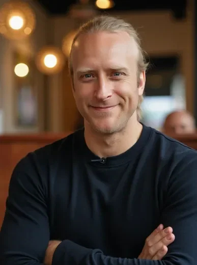 Grid of four AI profile pictures in different styles, all clearly showing the same person's recognizable face, clean white background