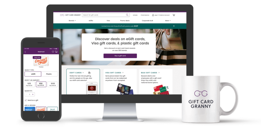 GiftCardGranny website displayed on desktop and mobile devices