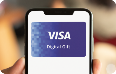 Virtual Visa gift card on phone screen