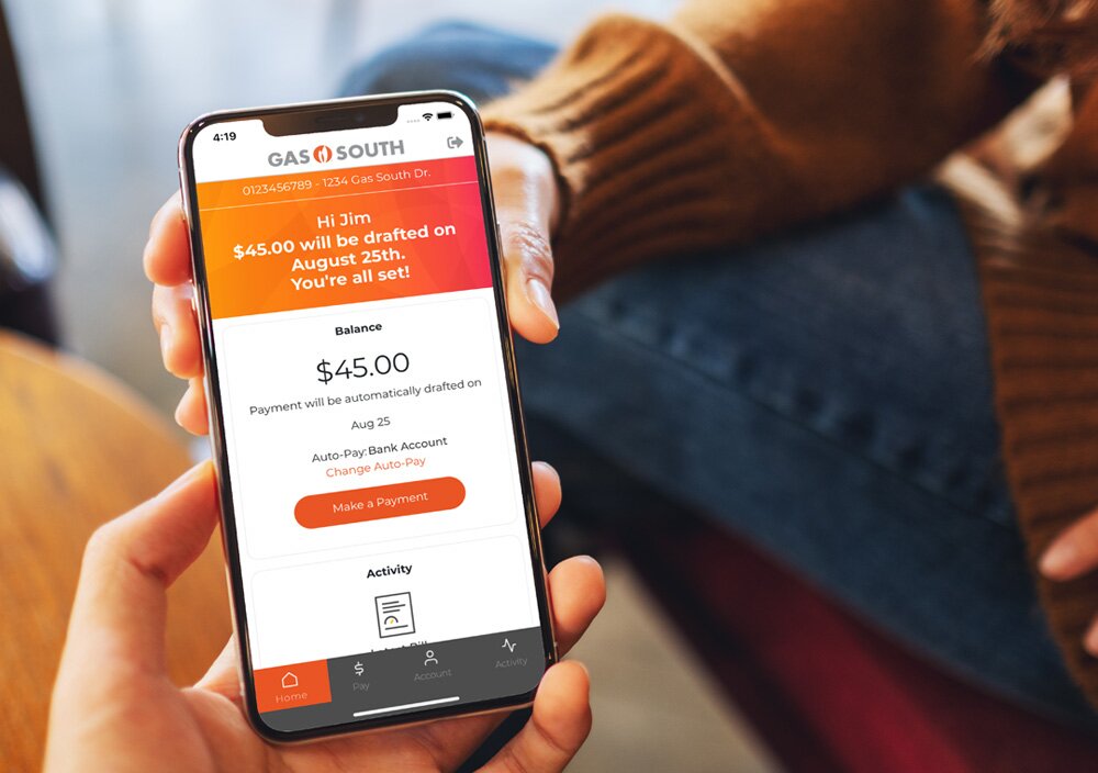 Gas South's online account services pulled up on a cellphone