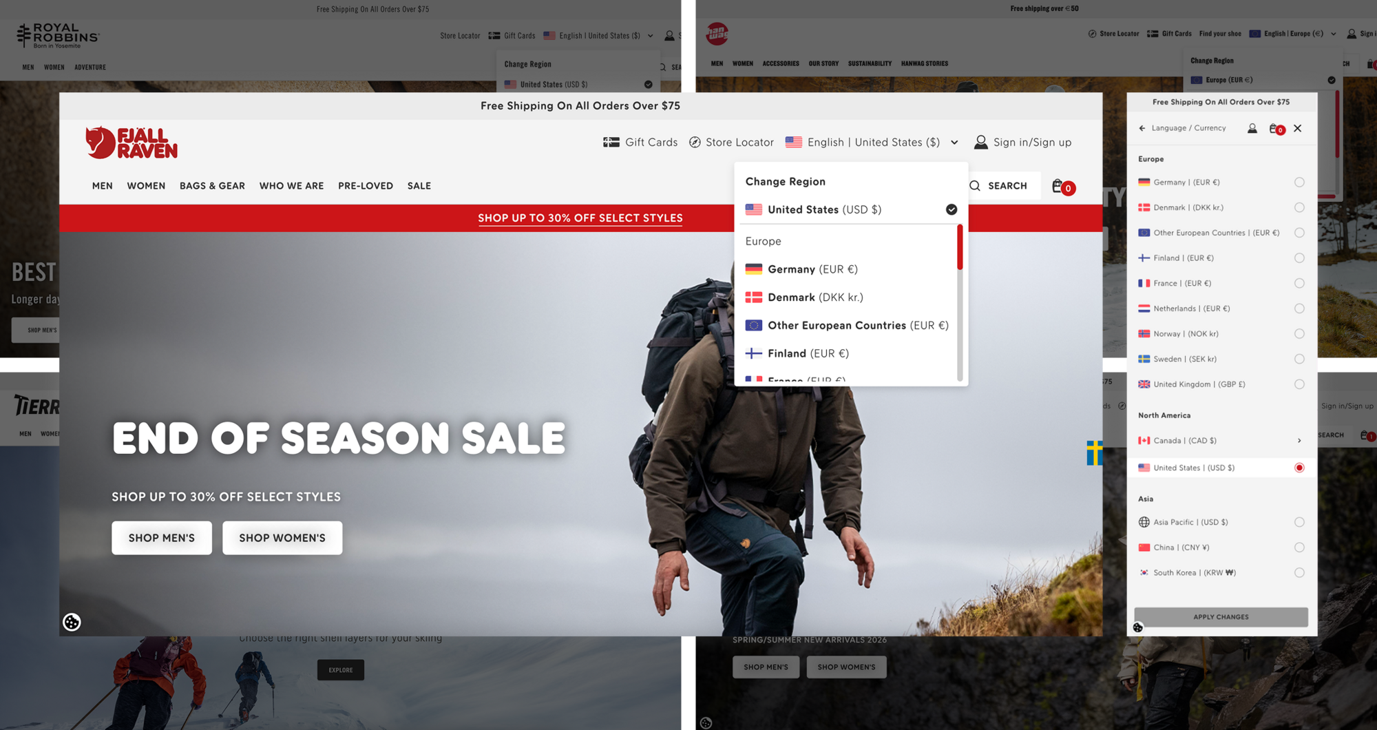 Multi-brand and multi-market architecture showing website with country selector