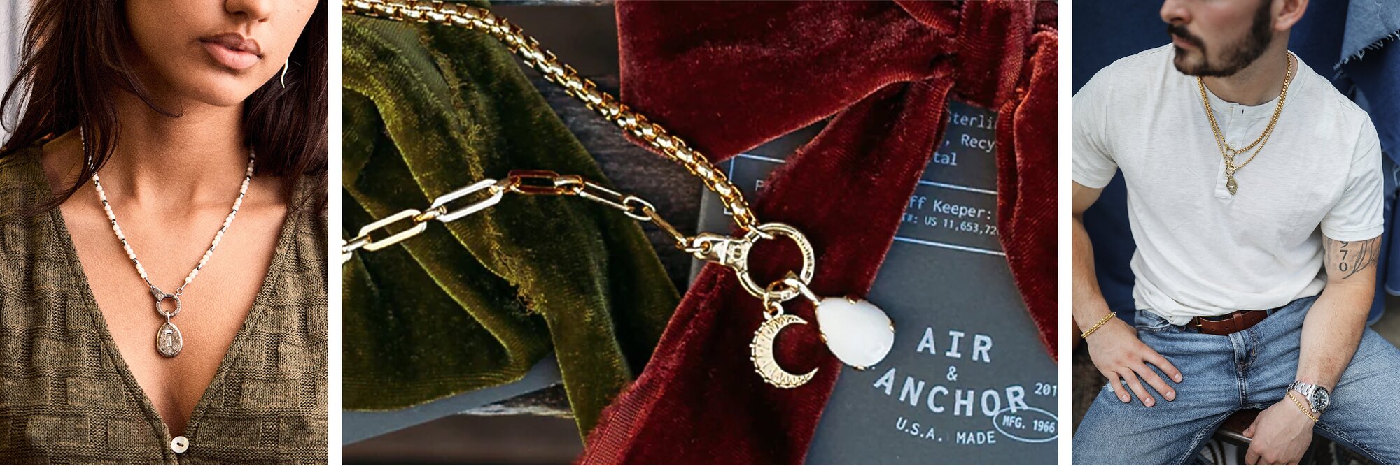 Image collage of Air & Anchor necklaces with charms