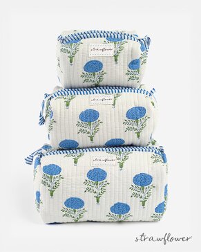 Poppy Heritage Quilted Block Print Cosmetic Pouch Bundle (Set of 3)