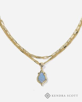 Image of Kendra Scott Adriana Scallop Frame Gold Multi Strand Necklace in Sky Blue Iridescent Abalone