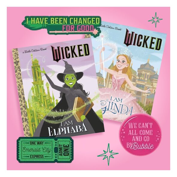 Wicked themed Elphaba and Glinda books with Wicked themed stickers