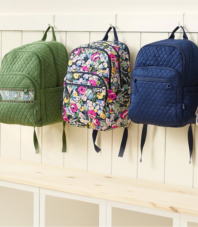 Image of Vera Bradley Backpacks hanging in a school cubby